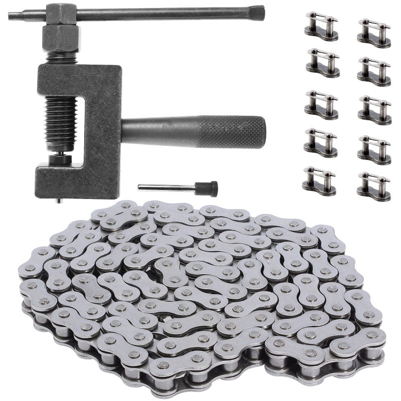 QAZAKY 415 Heavy Duty Chain 110 Link + Chain Breaker Cutter Link Remove Tool for 49cc 50cc 60cc 70cc 80cc 2-stroke Engine Motorized Bicycle Bike Motorcycle ATV Mower Mini Dirt Bikes 415-110L - Image 1